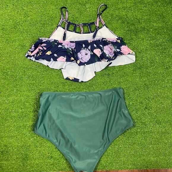 Womens Floral Two Piece Bathing Swimsuit Floral Flowy High Rise Bottoms Vacation - Picture 2 of 5